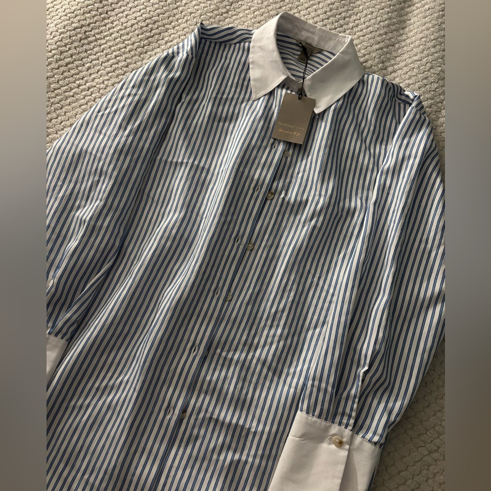 RIVER ISLAND Women's Blue and White Striped blouse with White Contrast Collar